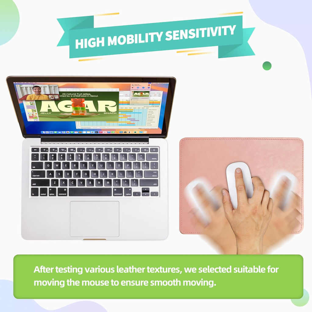 Mouse Pad, PU Mouse Pad，Leather Mouse Pad with Stitched Edge Micro-Fiber Base with Non-Slip Waterproof，Mouse Pad for Computers，Laptop, 8X11Inch (Light Pink)