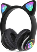 Kids Headphones, Cat Ear Wireless Headphones, LED Light up Kids Bluetooth Headphones over on Ear Black
